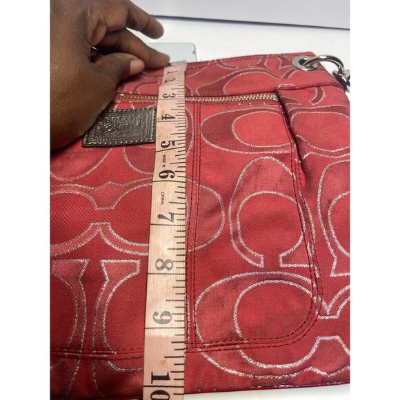 COACH Poppy 17890 RUBY RED Glam Tote Shoulder Purse Bag Gently Used - Picture 8 of 9